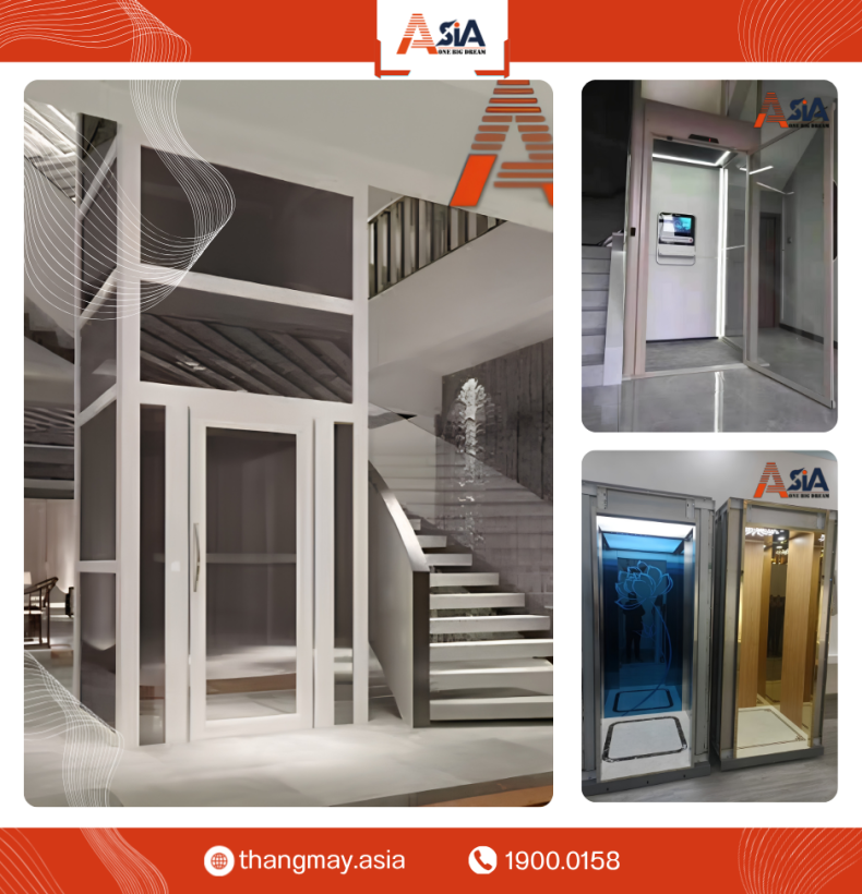 Thang Máy Thủy Lực Tông Trắng Kính Cường Lực