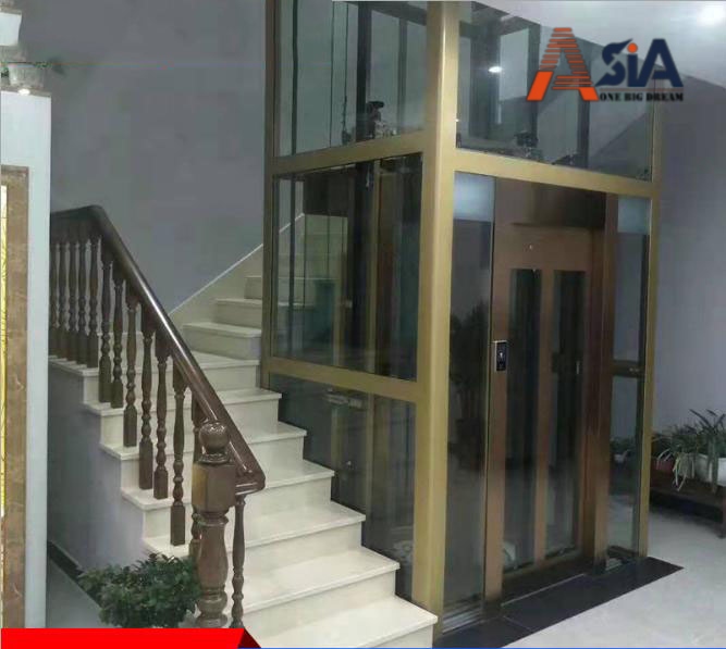 Thiết kế thang máy thuỷ lực Asia 8 với kính cường lực cao cấp chống tiếng ồn hiệu quả